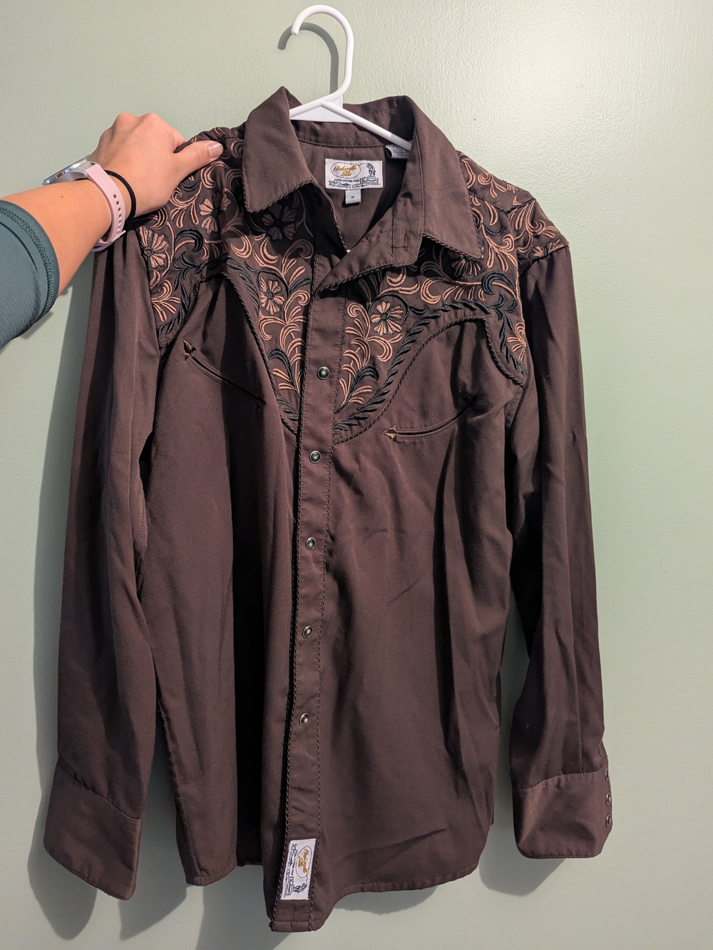Panhandle Slim Brown Western Embroidered Button-Up Shirt Size Medium